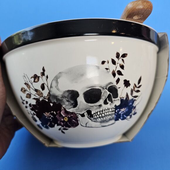 Goth Halloween Skull Mixing Bowl Spatula Cookie Cutter Set Floral Baking Retired - Picture 2 of 8